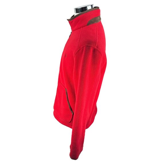 Vintage Polo Ralph Lauren Fleece Jacket Men’s Large Red Full Zip Suede Trimmed - Picture 4 of 11